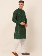Jompers Men's Green Mirror Work Kurta Pyjama | Grocsy