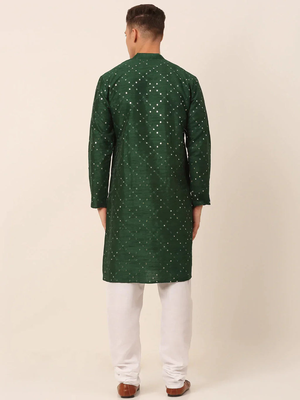 Jompers Men's Green Mirror Work Kurta Pyjama | Grocsy