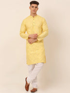 Jompers Men's Lemon Mirror Work Kurta Pyjama | Grocsy
