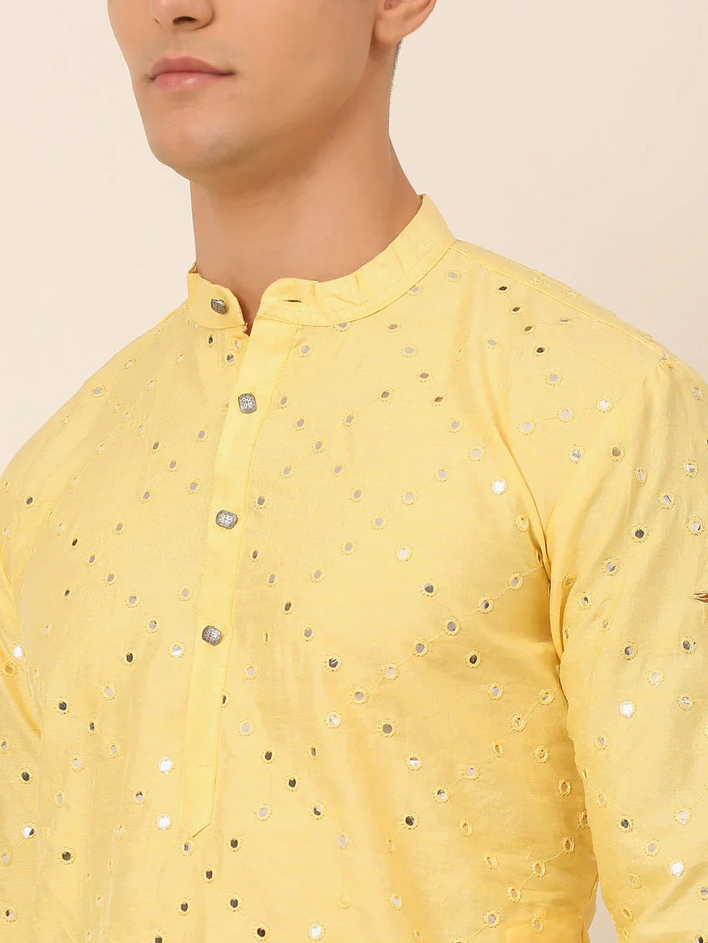 Jompers Men's Lemon Mirror Work Kurta Pyjama | Grocsy