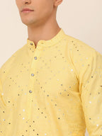 Jompers Men's Lemon Mirror Work Kurta Pyjama | Grocsy