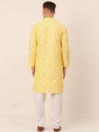 Jompers Men's Lemon Mirror Work Kurta Pyjama | Grocsy
