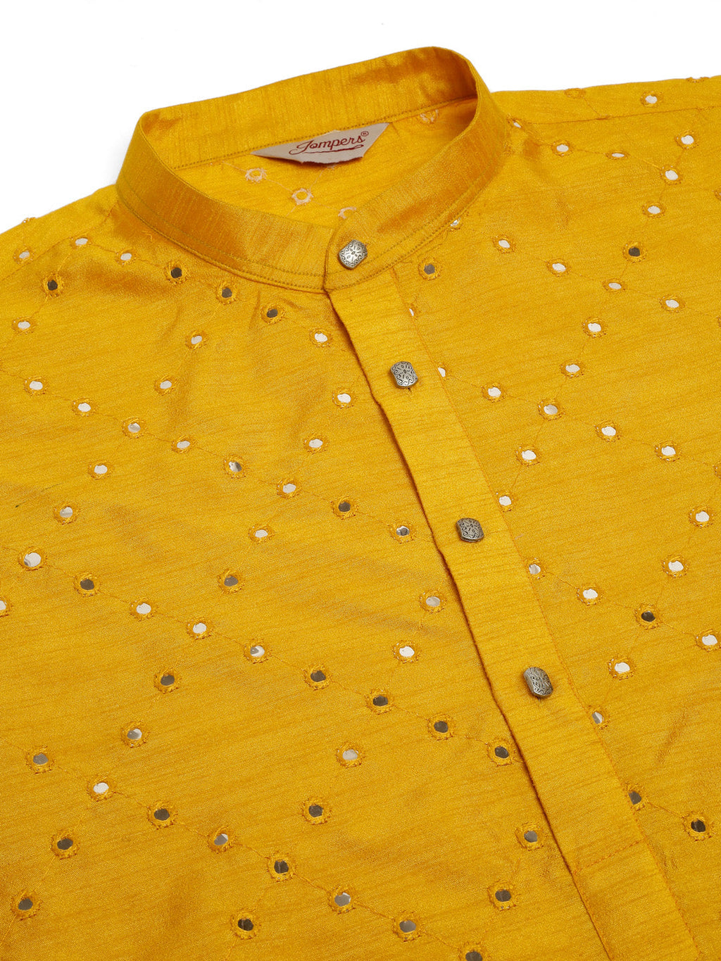 Jompers Men's Dupion Silk Embroidered Kurta Pyjama Set - Mustard | Grocsy