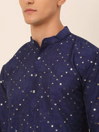 Jompers Men's Navy Blue Mirror Work Kurta Pyjama | Grocsy