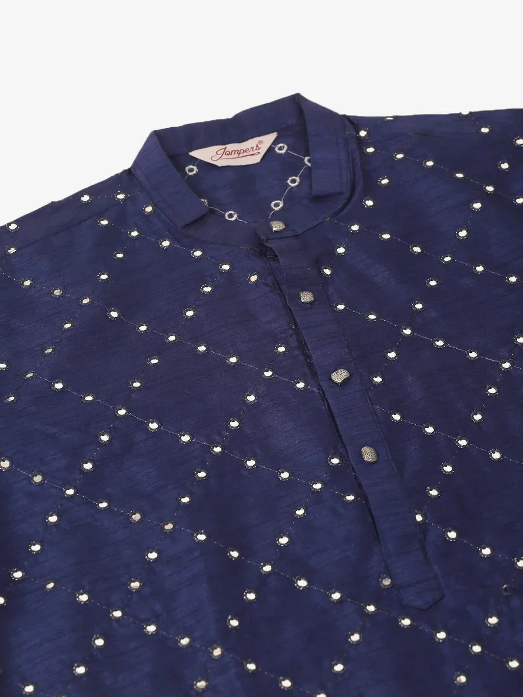 Jompers Men's Navy Blue Mirror Work Kurta Pyjama | Grocsy