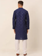 Jompers Men's Navy Blue Mirror Work Kurta Pyjama | Grocsy