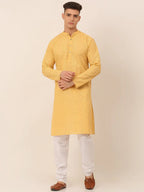 Jompers Men's Pure Cottom Embroidered Kurta Pyjama Set - Beige | Grocsy