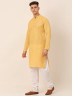Jompers Men's Pure Cottom Embroidered Kurta Pyjama Set - Beige | Grocsy