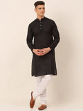 Jompers Men's Pure Cottom Embroidered Kurta Pyjama Set - Black | Grocsy