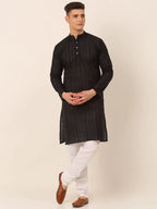 Jompers Men's Pure Cottom Embroidered Kurta Pyjama Set - Black | Grocsy