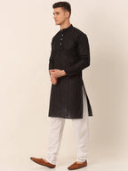 Jompers Men's Pure Cottom Embroidered Kurta Pyjama Set - Black | Grocsy