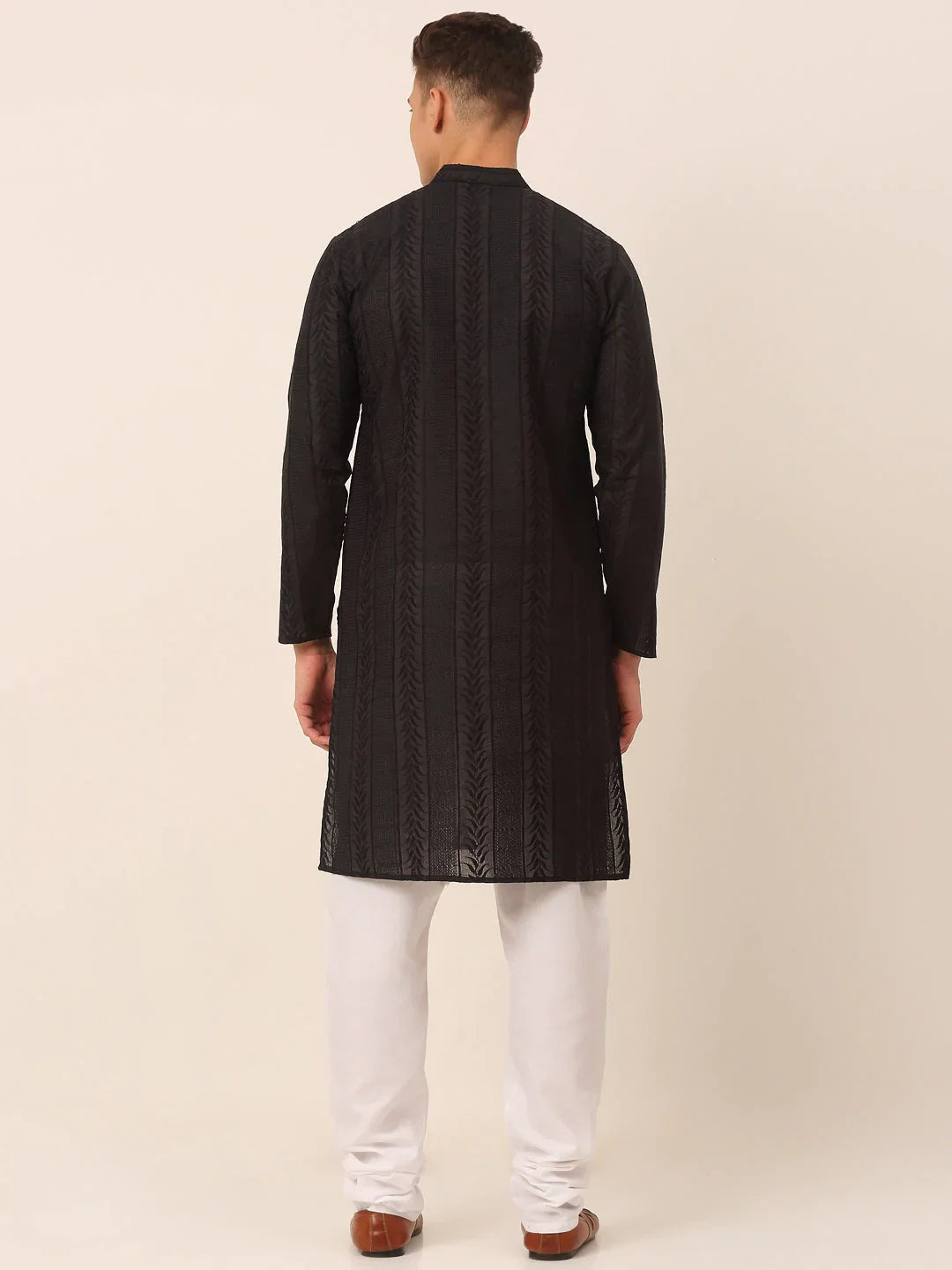 Jompers Men's Pure Cottom Embroidered Kurta Pyjama Set - Black | Grocsy