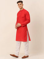Jompers Men's Pure Cottom Embroidered Kurta Pyjama Set - Red | Grocsy