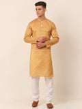 Jompers Men's Silk Blend Sequence Embroidered Kurta Pyjama Set - Beige | Grocsy