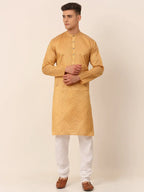 Jompers Men's Silk Blend Sequence Embroidered Kurta Pyjama Set - Beige | Grocsy
