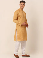Jompers Men's Silk Blend Sequence Embroidered Kurta Pyjama Set - Beige | Grocsy