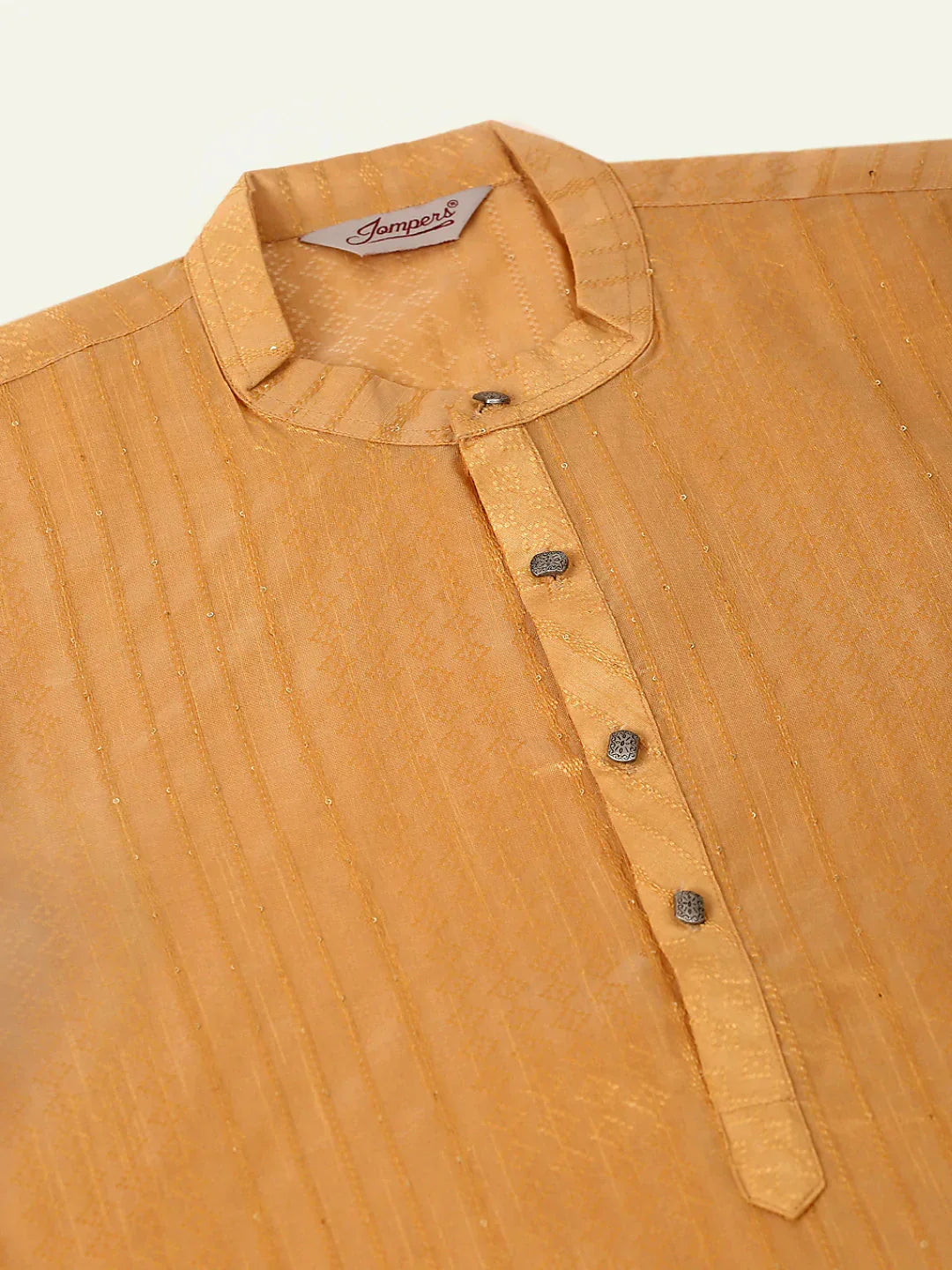 Jompers Men's Silk Blend Sequence Embroidered Kurta Pyjama Set - Beige | Grocsy