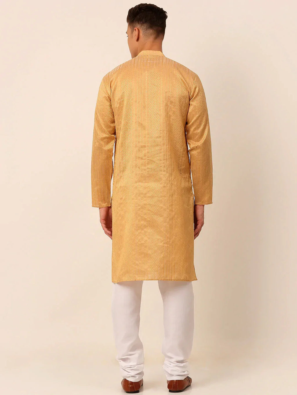 Jompers Men's Silk Blend Sequence Embroidered Kurta Pyjama Set - Beige | Grocsy