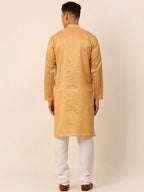 Jompers Men's Silk Blend Sequence Embroidered Kurta Pyjama Set - Beige | Grocsy