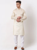 Jompers Men's Silk Blend Sequence Embroidered Kurta Pyjama Set - Cream | Grocsy