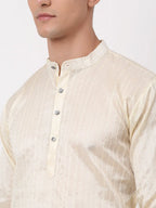 Jompers Men's Silk Blend Sequence Embroidered Kurta Pyjama Set - Cream | Grocsy