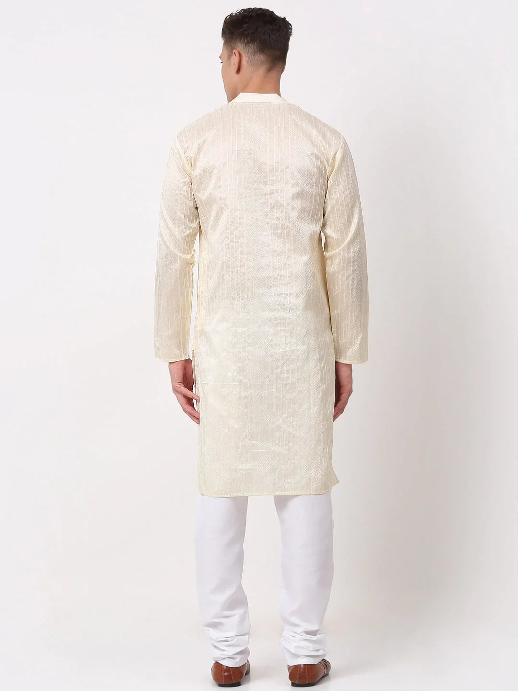 Jompers Men's Silk Blend Sequence Embroidered Kurta Pyjama Set - Cream | Grocsy