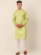 Jompers Men's Silk Blend Sequence Embroidered Kurta Pyjama Set - Green | Grocsy