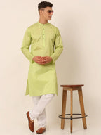 Jompers Men's Silk Blend Sequence Embroidered Kurta Pyjama Set - Green | Grocsy