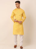 Jompers Men's Silk Blend Sequence Embroidered Kurta Pyjama Set - Yellow | Grocsy