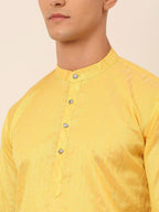 Jompers Men's Silk Blend Sequence Embroidered Kurta Pyjama Set - Yellow | Grocsy