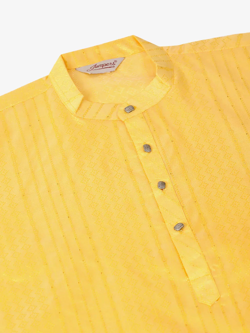 Jompers Men's Silk Blend Sequence Embroidered Kurta Pyjama Set - Yellow | Grocsy