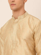 Jompers Men's Silk Blend Collar Embroidered Kurta Pyjama Set - Beige | Grocsy