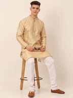 Jompers Men's Silk Blend Collar Embroidered Kurta Pyjama Set - Beige | Grocsy