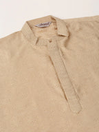 Jompers Men's Silk Blend Collar Embroidered Kurta Pyjama Set - Beige | Grocsy