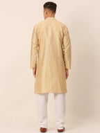 Jompers Men's Silk Blend Collar Embroidered Kurta Pyjama Set - Beige | Grocsy