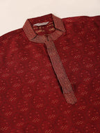 Jompers Men's Silk Blend Collar Embroidered Kurta Pyjama Set - Maroon | Grocsy
