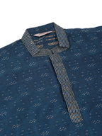 Jompers Men's Silk Blend Collar Embroidered Kurta Pyjama Set - Peacock | Grocsy
