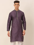 Jompers Men's Silk Blend Collar Embroidered Kurta only - Purple | Grocsy