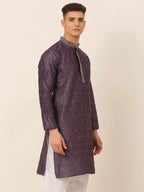 Jompers Men's Silk Blend Collar Embroidered Kurta only - Purple | Grocsy