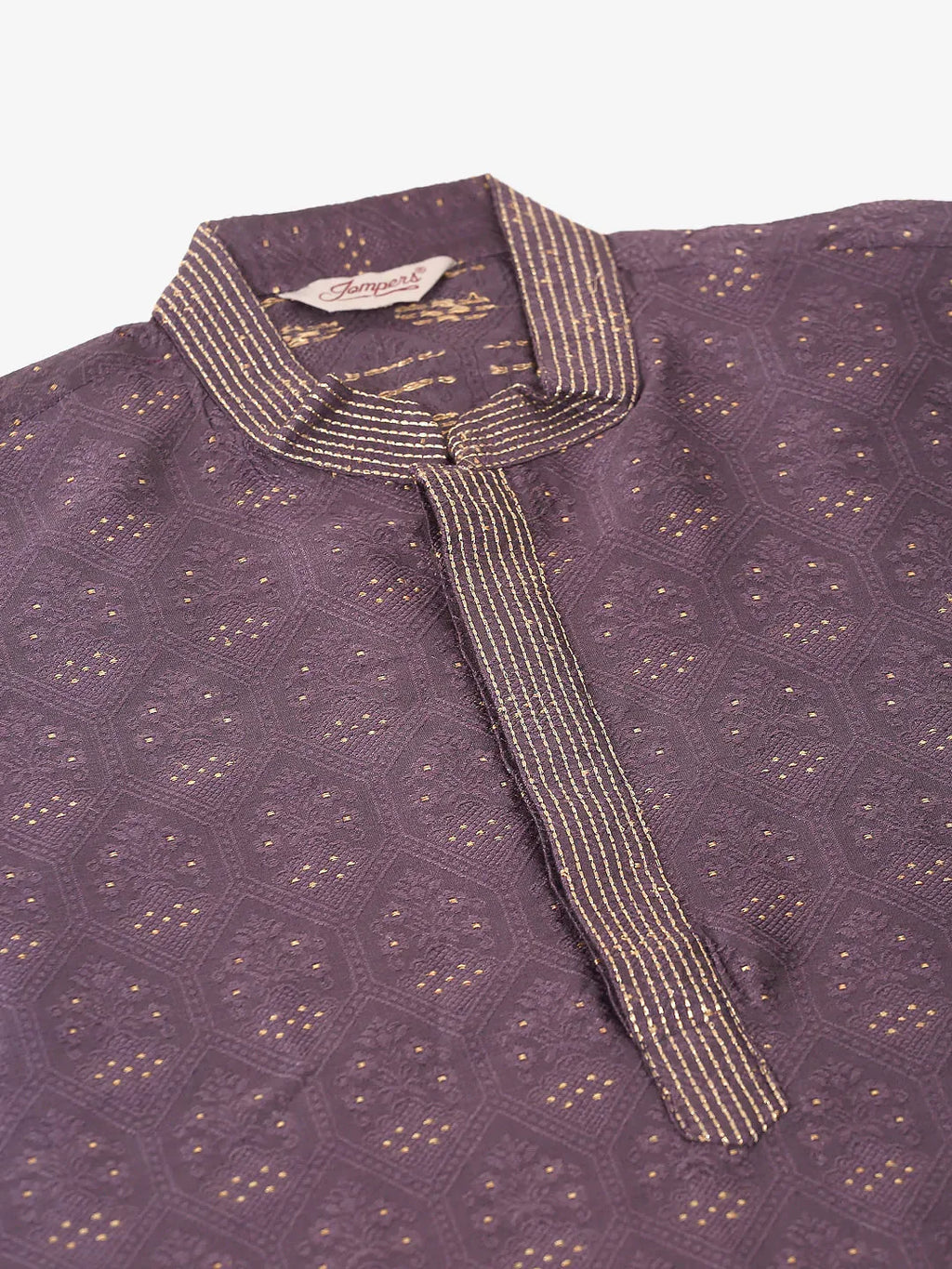 Jompers Men's Silk Blend Collar Embroidered Kurta only - Purple | Grocsy