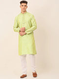 Jompers Men's Silk Blend Collar Embroidered Kurta Pyjama Set - Green | Grocsy