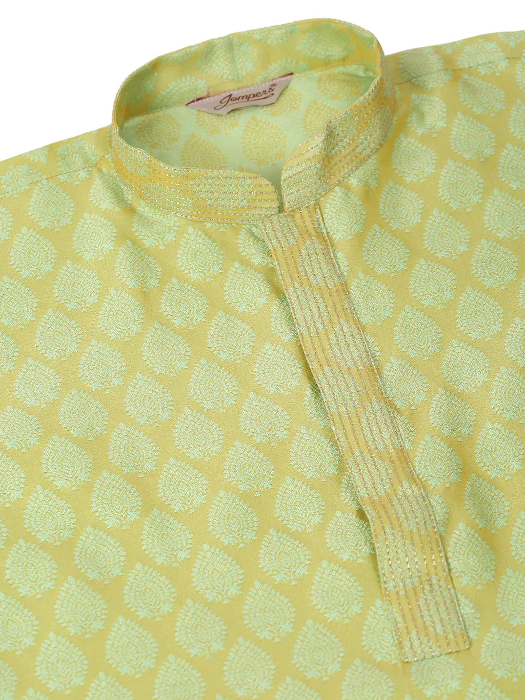 Jompers Men's Silk Blend Collar Embroidered Kurta Pyjama Set - Green | Grocsy