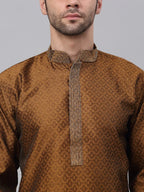 Jompers Men's Silk Blend Collar Embroidered Kurta Pyjama Set - Brown | Grocsy