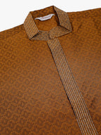 Jompers Men's Silk Blend Collar Embroidered Kurta Pyjama Set - Brown | Grocsy