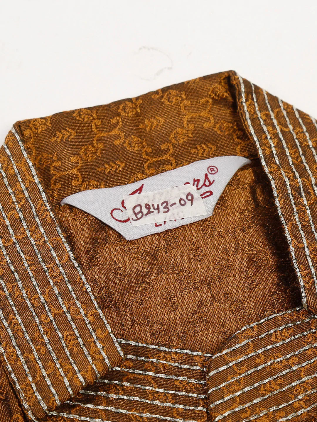 Jompers Men's Silk Blend Collar Embroidered Kurta Pyjama Set - Brown | Grocsy