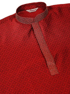 Jompers Men's Silk Blend Collar Embroidered Kurta Pyjama Set - Maroon | Grocsy