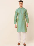 Jompers Men's Silk Blend Collar Embroidered Kurta Pyjama Set - Sea-Green | Grocsy