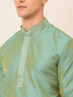 Jompers Men's Silk Blend Collar Embroidered Kurta Pyjama Set - Sea-Green | Grocsy