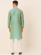 Jompers Men's Silk Blend Collar Embroidered Kurta Pyjama Set - Sea-Green | Grocsy