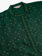 Jompers Men's Silk Blend Collar Embroidered Kurta Only - Green | Grocsy